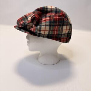 Vintage Pendleton Hat Cap Fitted Mens XL Red Plaid Wool Newsboy